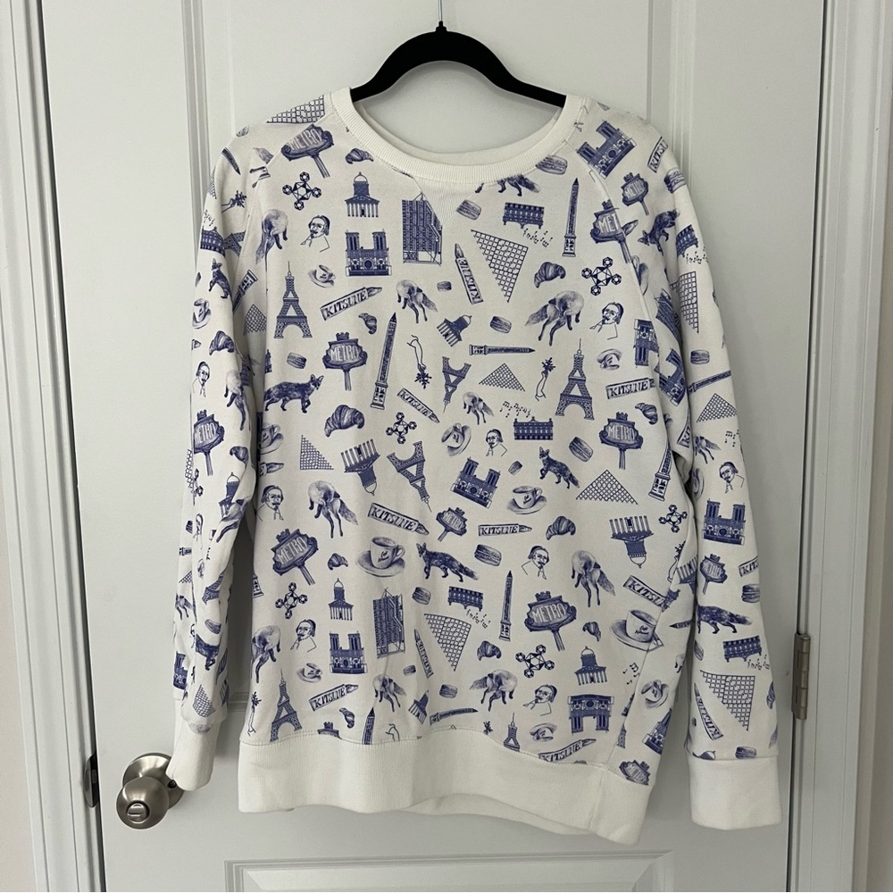 Maison Kitsune Map Print Paris Sights Crewneck